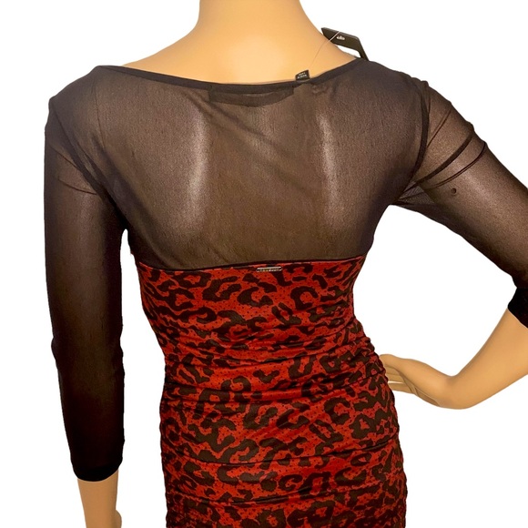 🆕 GUESS  | BANDIDA DRESS IN RED & BLACK LEOPARD PRINT SNAKESKIN OMBRÉ  SZ S - Picture 10 of 16